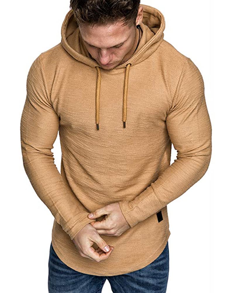 Lexiart Mens Fashion Athletic Hoodies Sport Sweatshirt Solid Color Fleece Pullover Khaki 2XL - Image 3